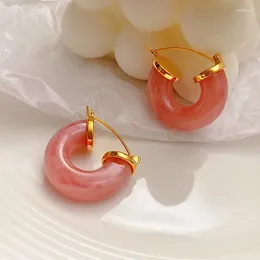 Dangle Earrings French Retro Romantic Pink Half Ring Resin Sweet Lady