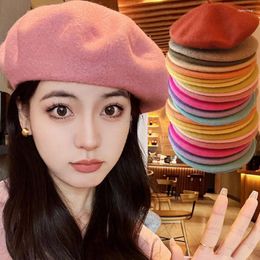 Berets Women Wool Thick French Artist Winter Warm Beanie Hat Retro Plain Beret Solid Color Elegant Lady Matched Autumn Caps