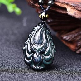 Pendants Drop Shipping Natural Rainbow Obsidian Fox Pendant Ninetailed Fox Crystal Necklace For Men Women Lucky Amulet Necklace
