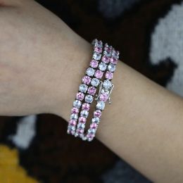 Bracelets Women Fashion Iced Out Bling 5A CZ Tennis Chain Two Tone Coloured 5mm Pink White Cubic Zirconia Paved Hiphop Tennis Bracelet