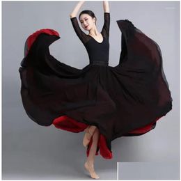 Stage Wear Flamenco Chiffon Dance Skirt For Women 720 Degrees Solid Color Long Skirts Dancer Practice Chinese Style With Big Hem Drop Otpmu