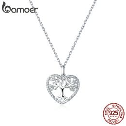 Necklaces bamoer 925 Sterling Silver Radiant Clear CZ Tree of Life Heart Pendant Necklace for Women Family Gifts Fine Jewelry BSN176