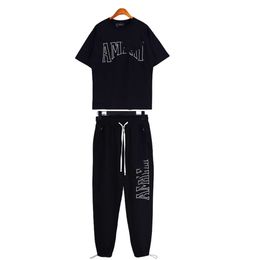 A Miri Designer T-shirt Top Quality Luxury Fashion For Women Men Spring/Summer Creative Small Print T-shirt Unisex Loose Short Sleeve Guard Pants Set