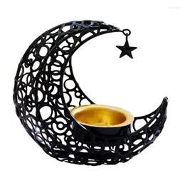 Candle Holders Tea Lights Holder Light Luxury Crescent Moons Star & Black Gold Metal For Eid Valentines Day And Wedding