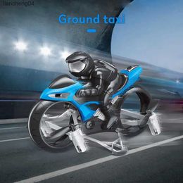 Electric/RC Aircraft 2.4GH Motorcycle RC Drone Stunt Foldable Quadcopter Remote Control Dual Mode 2-in-1 Motorcycle Helicopter dron Toys For Children