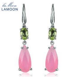 Earrings LAMOON 100% Natural TearDrop Rose Quartz 925 Sterling Silver Drop Earrings Women Fine Jewelry S925 LMEI032