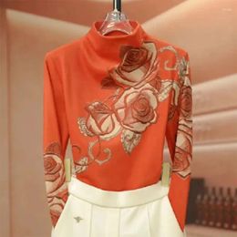 Women's T Shirts Clothing Vintage Floral Printed T-shirt Folk Commute Autumn Winter Long Sleeve Stylish Casual Half High Collar Pullovers