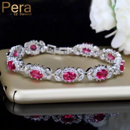 Bracelets Pera Sweet 8 Colour Options Fashion Ladies Jewerly Hot Pink Red Cubic Zirconia Crystal Oval Flower Charm Bracelet for Gift B073