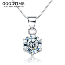 Necklaces Classic Real 100% 925 Sterling Silver Round Cubic Zircon Pendant Fine Jewellery for Women Anniversary Gift For Best Friends