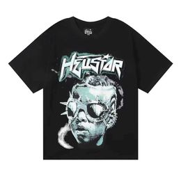 Men's T-Shirts Hellstar European and American retro style breathable print large street mens short sleeved T-shirt J240221