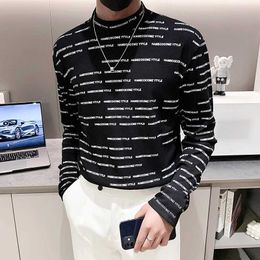 Men's T-Shirts Autumn and winter half necked T-shirt for mens fashionable slim fit long sleeved casual T-shirt J240221