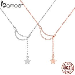 Necklaces Bamoer 925 Sterling Silver Minimalist Moon and Star Pendant Necklace for Women Engagement Birthday Gift Fine Jewellery SCN108