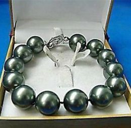 Bangles Free shipping new hot BIG! 14mm black Sea Shell Pearl Bracelet 8'' AAA+