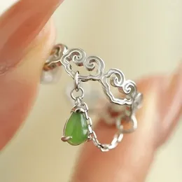 Cluster Rings NY Water Drop Chain Auspicious Clouds Imitation Jade Women's Style High End Small And Luxury Ruyi Tone