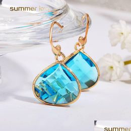 Dangle & Chandelier Pink Blue White Geometric Crystal Glass Pendant Dangle Earring For Women Elegant Copper Hook Party Wedding Jewelr Dhe6U