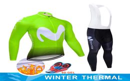 Ropa Ciclismo Invierno 2020 Team Movistar Winter Cycling Jersey Set Thermal Fleece Cycling Clothing Mtb Bike Jersey Bib Pants Set2439156