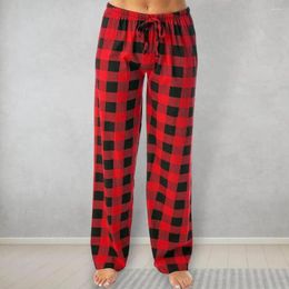 Women's Pants Curvy Women Lounge Plaid Print Wide Leg With High Elastic Waist Breathable Pockets Casual For Everyday