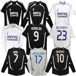 Men's T-shirts 2007 Beckham Ronaldo Retro Soccer Jerseys Home Away Vintage Cannavaro Raul Marcelo Guti Higuain Real Madrids Longsleeve Classic 88xi