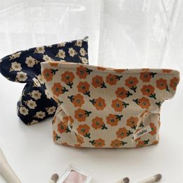 Cosmetic Bags Korean Makeup Pouch Floral Print Lipsticks Storage Bag Aesthetic Women Girls Portable Zipper Coin Purse Wallet For Travel