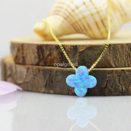 Necklaces Lab Created op06 Baby Blue 925 Sterling Silver Necklace 4 flower/Opal Necklace 4 Clover/Silver Necklace Opal Jewelry for wedding