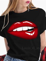 Women's T-Shirt Sexy Lip Pattern Womens T-Shirts Funny Trend Black Tees Fashion Casual O-neck Short Sleeve Tops Oversized Female Pullover T240221