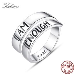 Rings KALETINE Luxury Women Open Letter Ring 925 Sterling Silver Rings I AM ENOUGH Wide Famous Band Jewellery 2019 A Gift for a Man