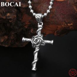 Pendants BOCAI Trendy S925 Sterling Silver Pendants for Women Men New Fashion Simple Entangled Branches Rose Cross Amulet Punk Jewellery
