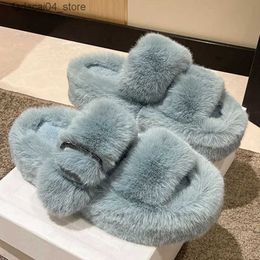 Slippers Winter Fluffy Slippers Women Home Indoor House Shoes Woman 2024 New Cozy Comfort Soft Warm Fur Slippers Female Korean Trend Q240221