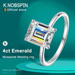 Rings KNOBSPIN 4ct Emerald Moissanite Ring s925 Sterling Sliver Plated 18k White Gold Wedding Band Engagement Rings For Women