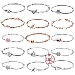 Bangles Classic Heart Shape Regal TBar Chain Crown Bangle Sparkling Bracelet Jewellery Fit Original Brand Charm Bead Women Gift