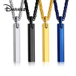 Necklaces TUNGSTEN Necklace Pendant for Men Male Long Bar Black Blue Silver Gold Color Stainless Steel Fashion Jewelry Gift 2023