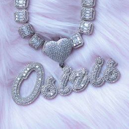 Name Jewellery Personalised Ins Iced Out Hip Hop Cz Name Plated Jewellery Heart Hook Style Baguette Custom Chain Women Necklace