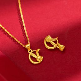 Necklaces Good Night Rabbit Moon Rabbit Female Collarbone Necklace Chinese Zodiac Rabbit 18k Gold Pendant