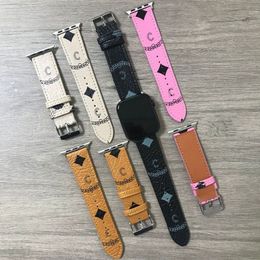 Suitable For Applewatch S8 7 6 5 Strap Retro 38 40 41 42mm Universal Replaceable Strap Designer Leather Printed 44 45mm Womens Mens Unisex Watch Strap