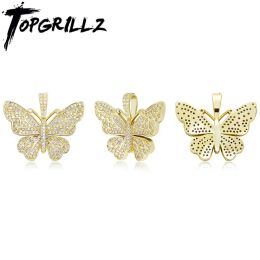 Necklaces TOPGRILLZ New High Quality Butterfly Pendant Gold Colour Iced Out Cubic Zirconia Pendant Hip Hop Fashion Jewellery For Gift Men