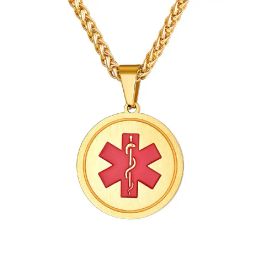 Pendants U7 Personalized Message Engraved EMC Tag with Medical Card Medal Medical Alert ID Tag Round Medal Necklace