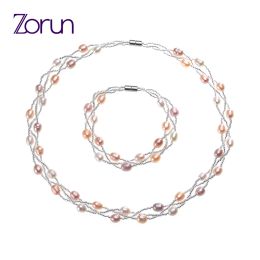 Strands Zorun Genuine Natural Freshwater Pearl Jewellery Sets 67mm with Magnetic Clasp Necklace and Bracelet Sets for Women Party