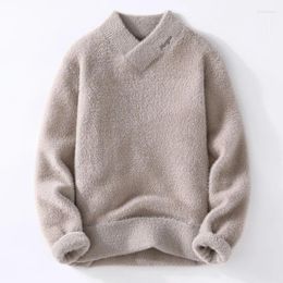 Men's Sweaters Style High Quality V-neck Knit Pure White Long-sleeved Pullover Man Crystal Mink Velvet