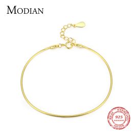 Bangles Modian Solid 925 Sterling Silver Simple Charm Snake Chain Bracelet Trendy Gold Colour Bracelets For Women Party Fine Jewellery Gift