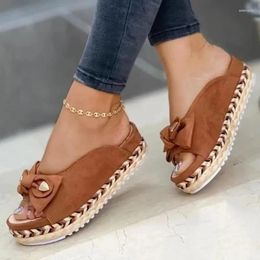 Slippers Platform Ladies Wedges Bowknot Women Shoes Bathroom Braided Straps Beach Summer For 43