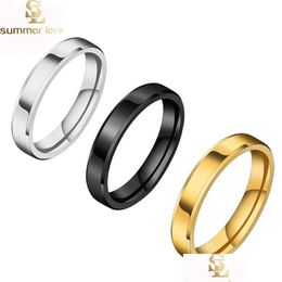 Cluster Rings New Arrival 4Mm Gold Sier Black Tungsten Stainless Steel Rings For Women Men Simple Glossy Engagement Fashion Jewellery G Dh7Pe