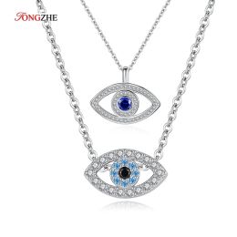 Pendants TONGZHE 925 Sterling Silver Necklace Pendant Lucky Evil Eye Blue CZ Long Link Chain Turkey Jewelry Sapphire Aquamarine Necklace