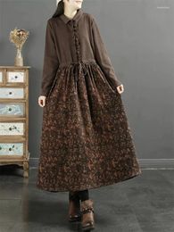 Casual Dresses Autumn Cotton Long Sleeve Print Vintage For Women Spring Loose Elegant Dress Office Lady Work Fashion Clothing