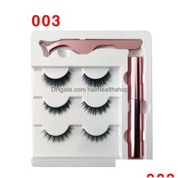 False Eyelashes 3 Pairs Magnetic Eyelashes False Lashes Addliquid Eyeliner Addtweezer Eye Makeup Set 3D Magnet Natural Reusable No Glu Dh4Kl