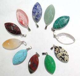 Necklaces 30pcs Natural Agates Quartz Crystal Stone Pendant Section Cut Face Horse Eye Charm Diy for European Jewelry Making Necklace