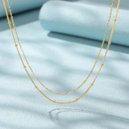 Necklaces ROXI Real 925 Sterling Silver Double Layered Basic Chain With Bead Women's Necklace Gold Silver Color Stacked Choker Necklaces