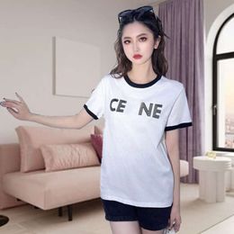 Womens T Shirt Designer Tshirt Women Long Plush Embellished Neckline Chest Picture Tee Cotton Short Sleeve Tops