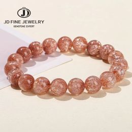 Bracelets JD Dyed Colour Grey Rutilated Quartz Bead Bracelets Women Men Fashion Round Crystal Handmade Strand Bangles Balance Jewlery Gift