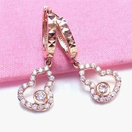 Dangle Earrings 585 Purple Gold Plated 14k Rose Inlaid Crystal Gourd For Women Hollow Chinese Style Fashion Party Jewelry