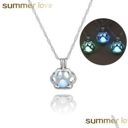 Pendant Necklaces New Fashion Dog Paw Luminous Power Pearl Necklace For Women Unique Glowing Openable Pendants Punk Style Ac Dhgarden Dhupq